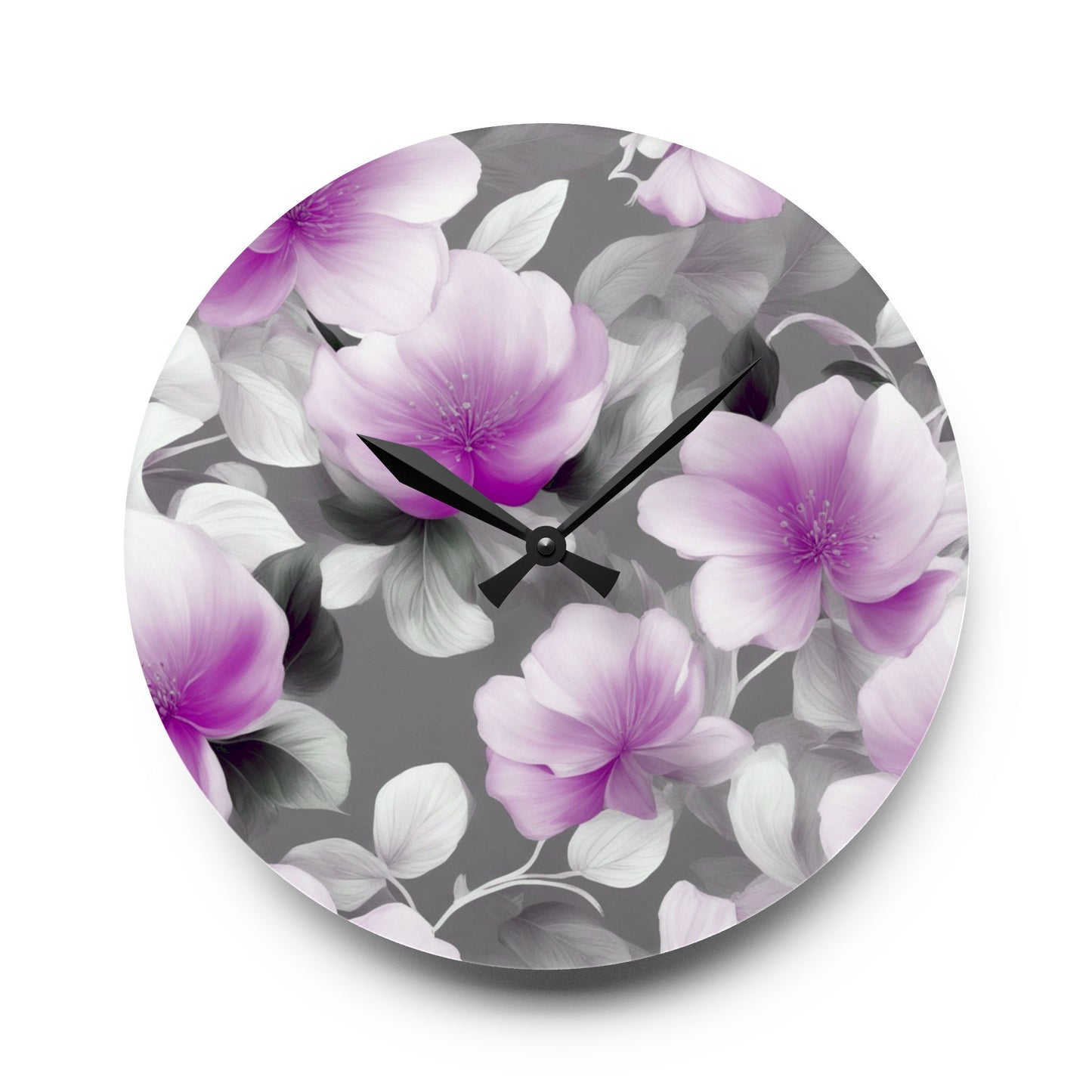 Purple Blossom Floral Bunch Acrylic Wall Clock, Round or Square, 10.75" x 10.75"