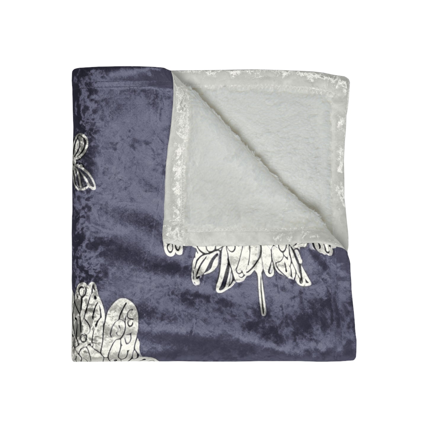 White Floral Butterflies 50" x 60" Crushed Velvet Blanket