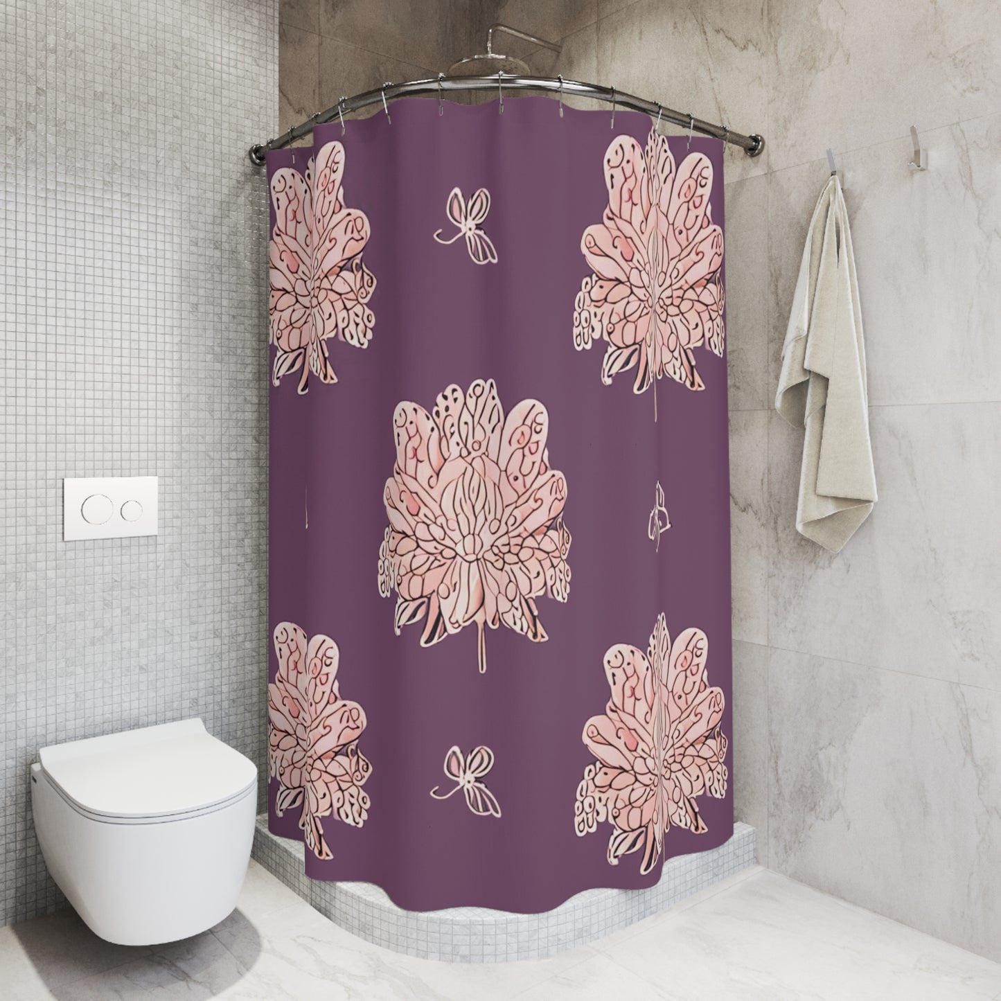 Pink Floral Butterflies Shower Curtain, 71" x 74"