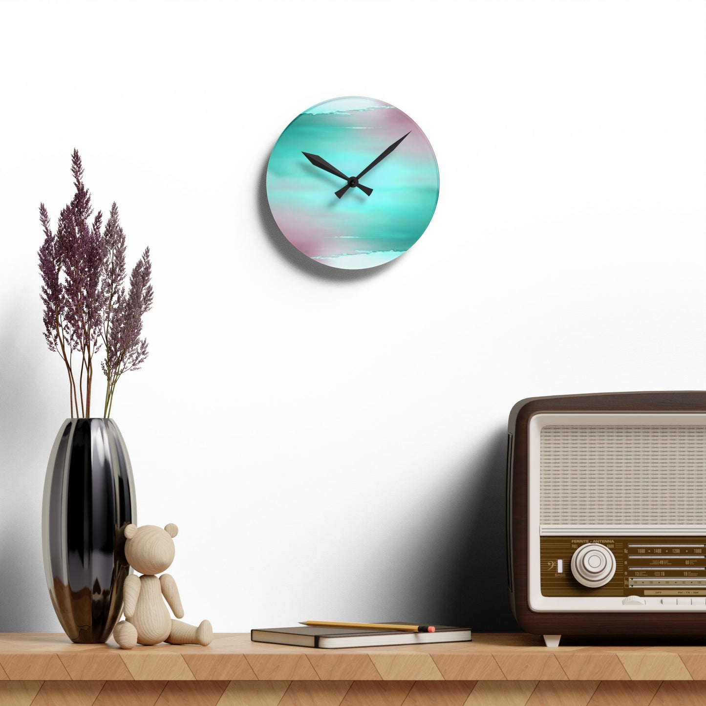 Green Sea Lavender Fog Acrylic Round Wall Clock, 8" x 8"