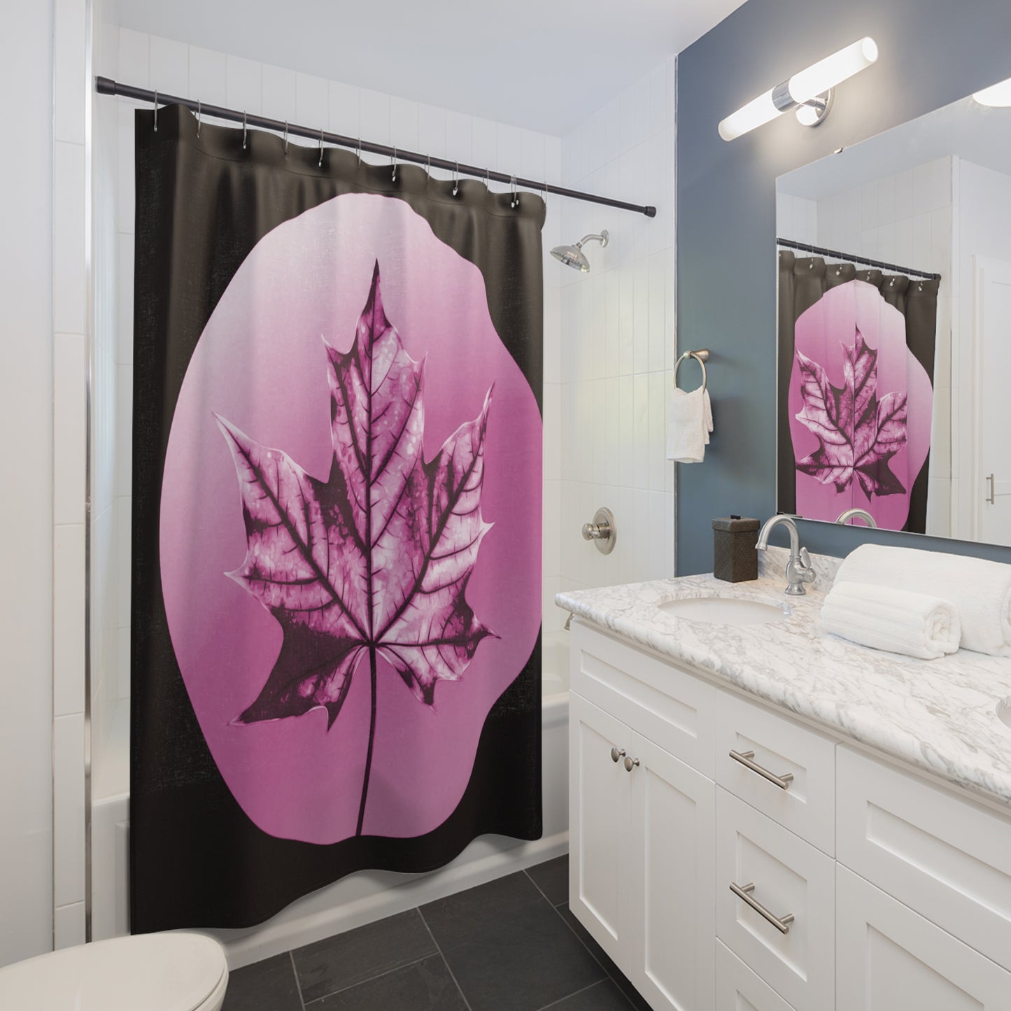 Magenta Maple Leaf Shower Curtains, 71" x 74"