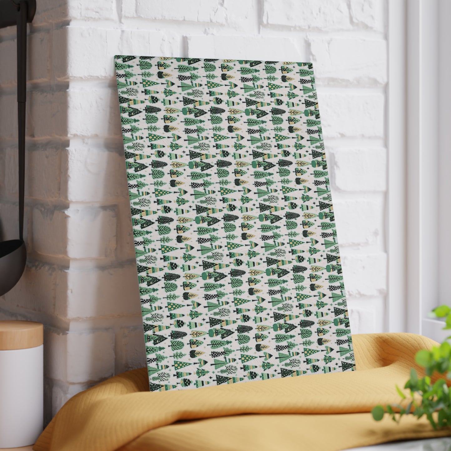 Mini Vintage Green Trees 8" x 11" Glass Cutting Board
