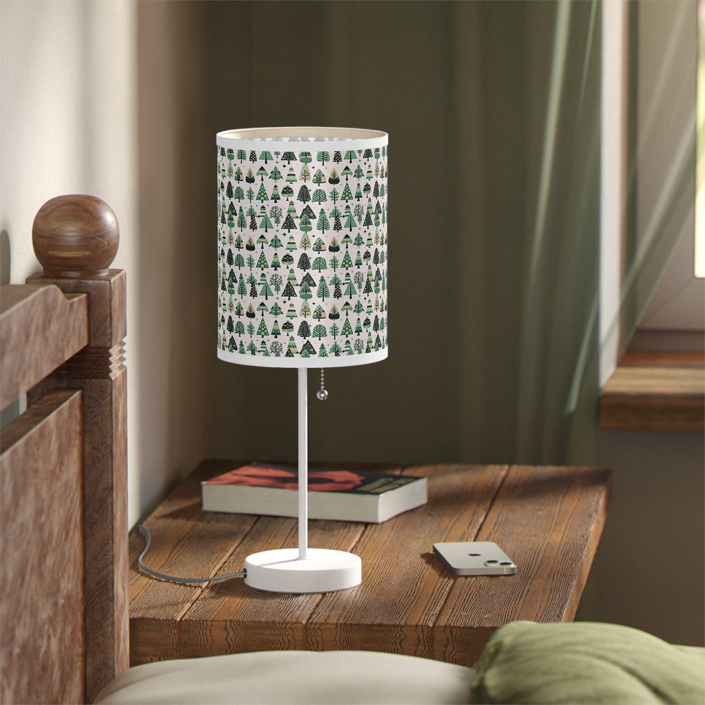Mini Vintage Green Trees Table Lamp on a White or Silver Stand, US|CA plug