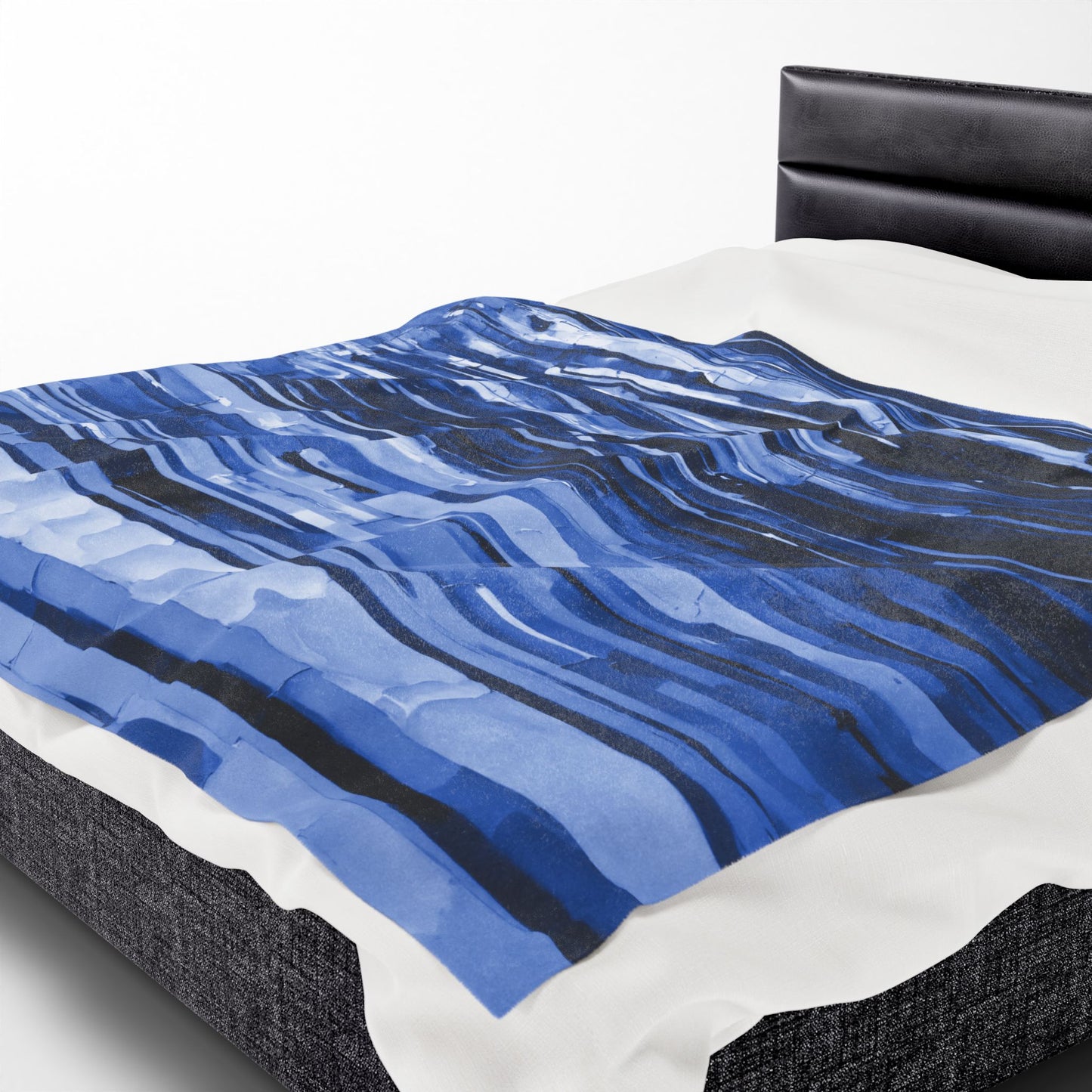 Striped Deep Blue Velveteen Plush Blanket, 60" x 80"