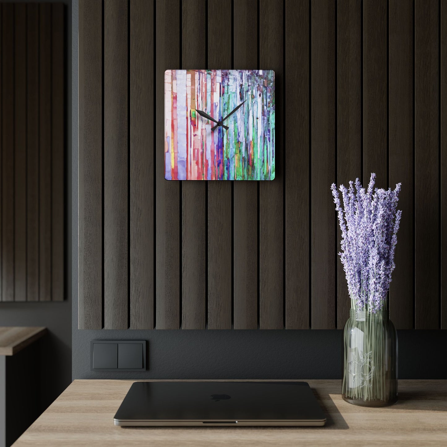 Striped Pastels Acrylic Wall Clock, Round or Square, 10.75" x 10.75"