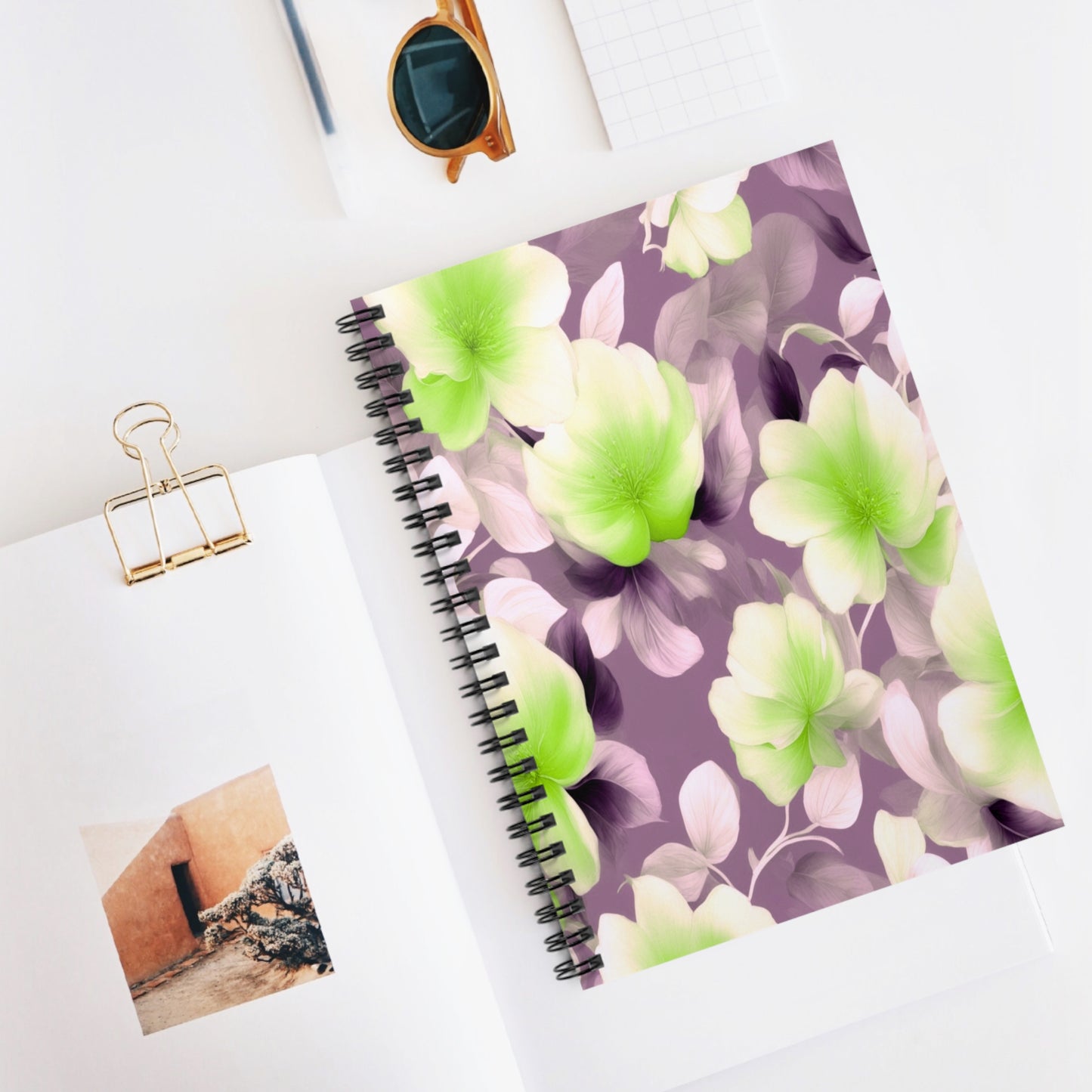 Lime Lavender Floral Bunch Spiral Notebook - Ruled Line, 6" x 8", 118 pages