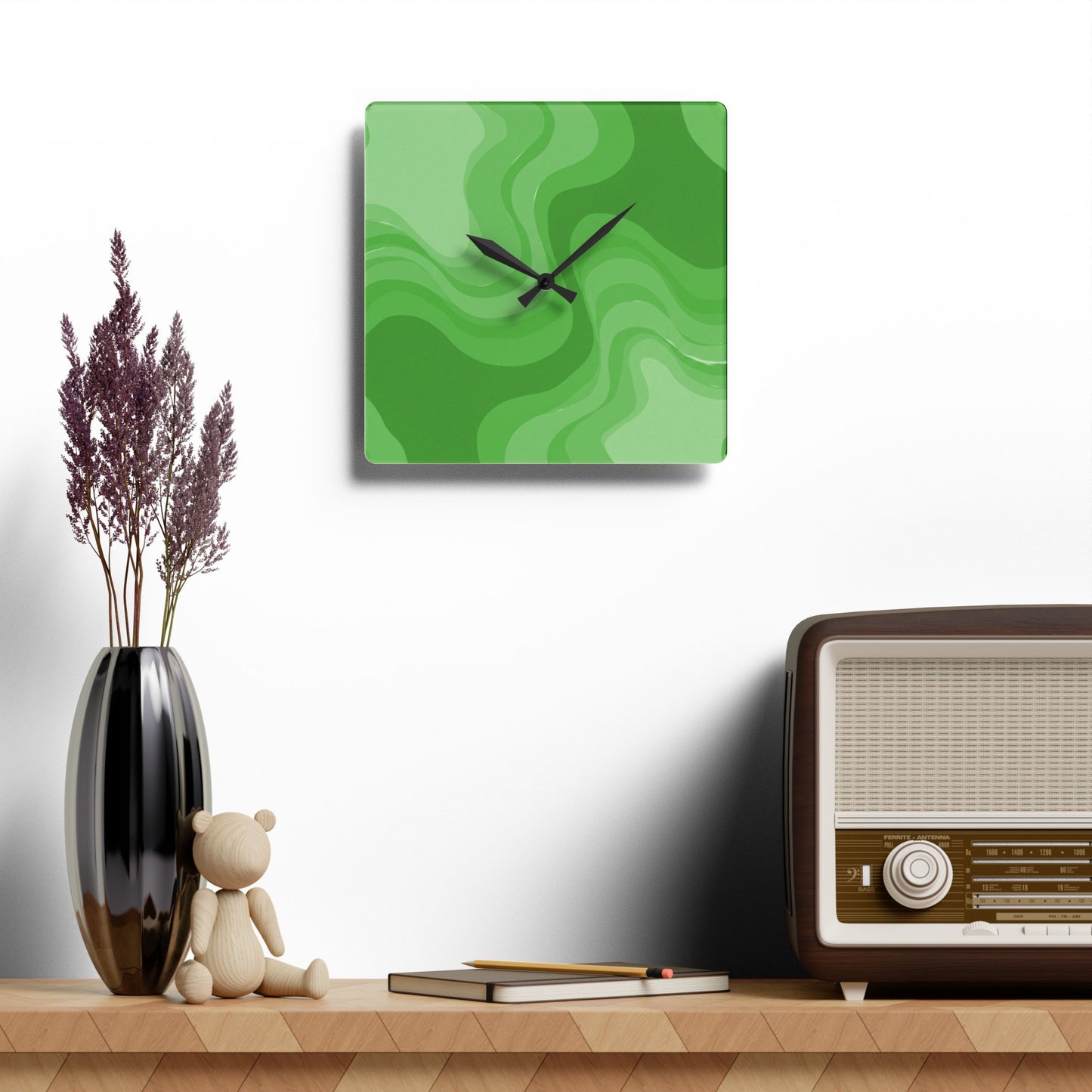 Greenie Meanie Wavey 10.75" x 10.75" Round or Square Acrylic Wall Clock
