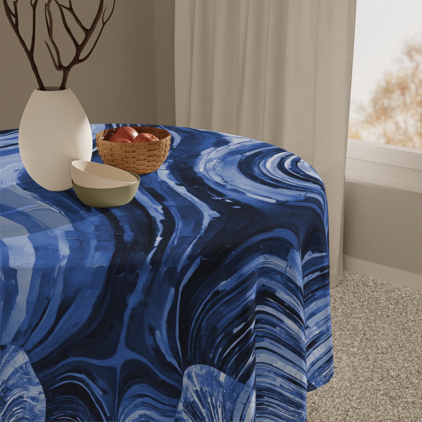 Uzi Spiral Deep Blue Tablecloth, 55" x 55"