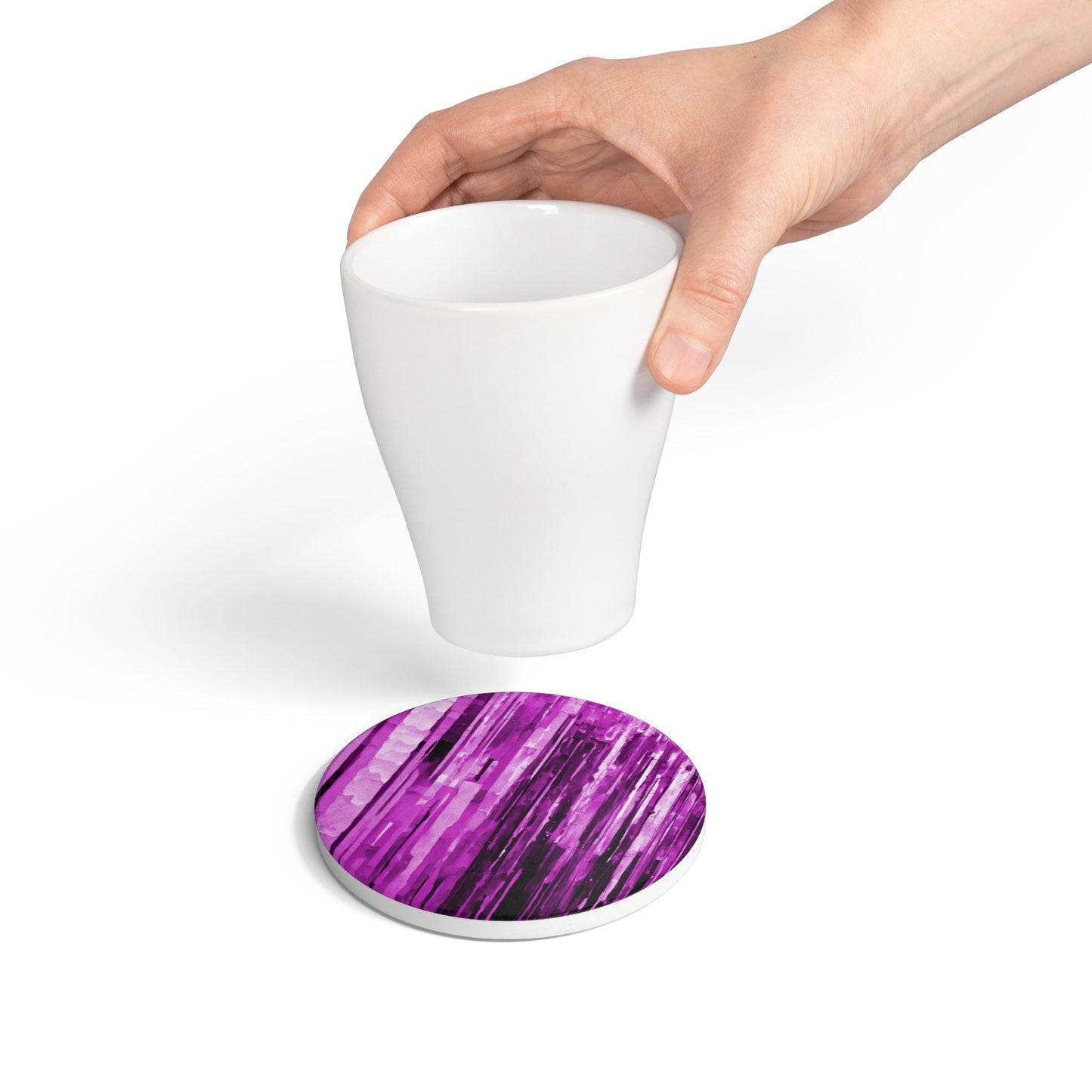 Striped Powder Lavender 4" x 4" Round Ceramic Coaster