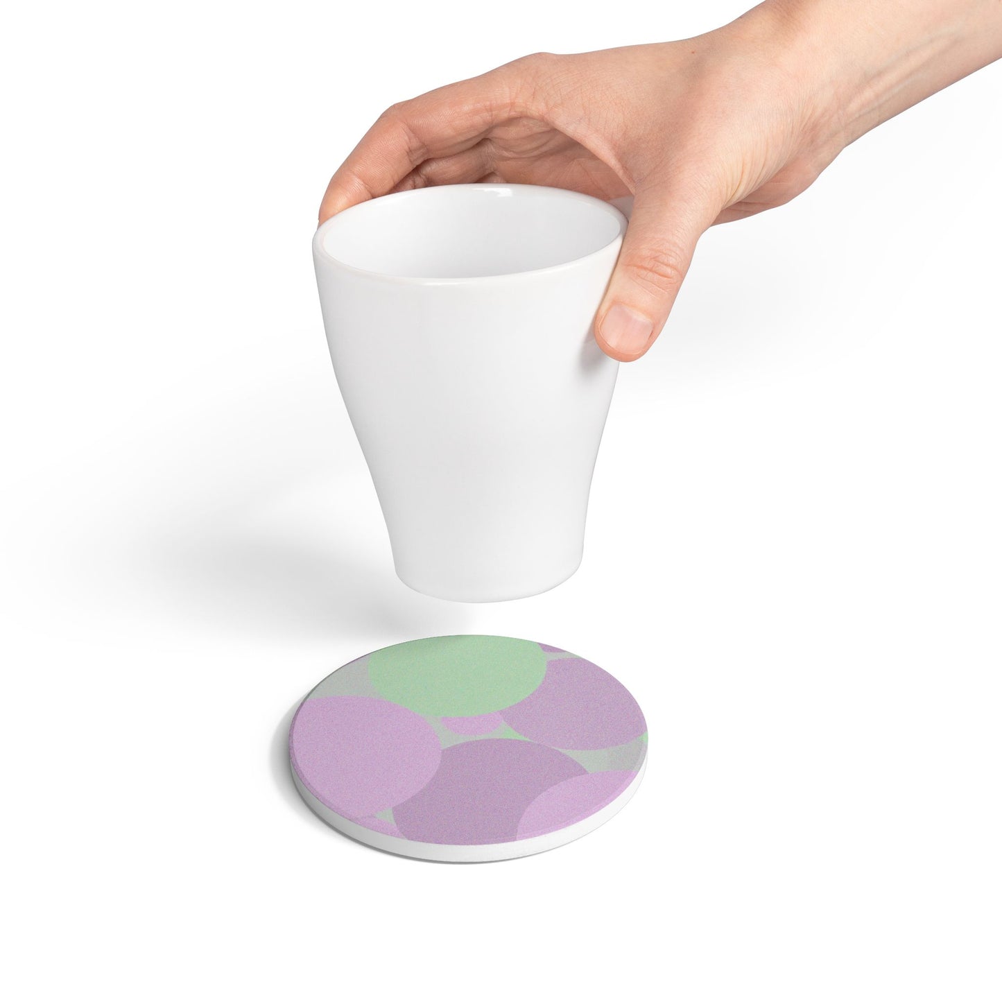 Pastel Lavender Purple and Soft Green Patches 4" x 4" Round Ceramic Coaster