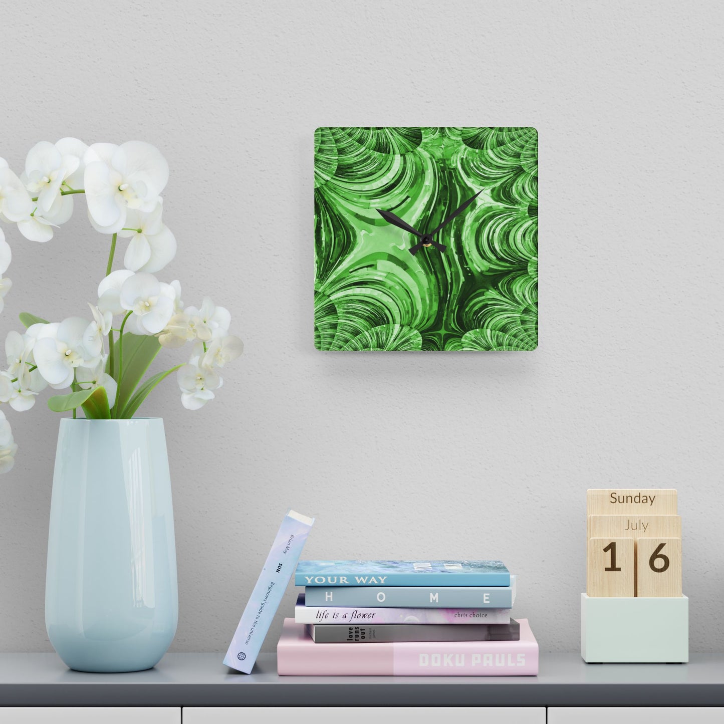 Uzi Spiral Mint Pastel Acrylic Wall Clock, Round or Square, 10.75" x 10.75"