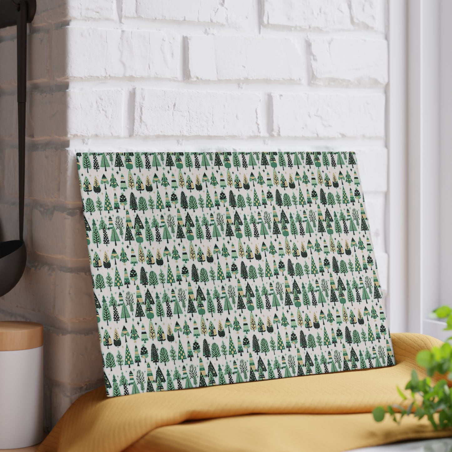 Mini Vintage Green Trees 8" x 11" Glass Cutting Board