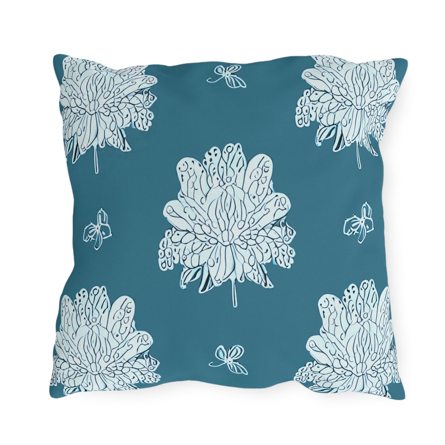 Tif Green White Floral Butterflies 18" x 18" Outdoor Pillows