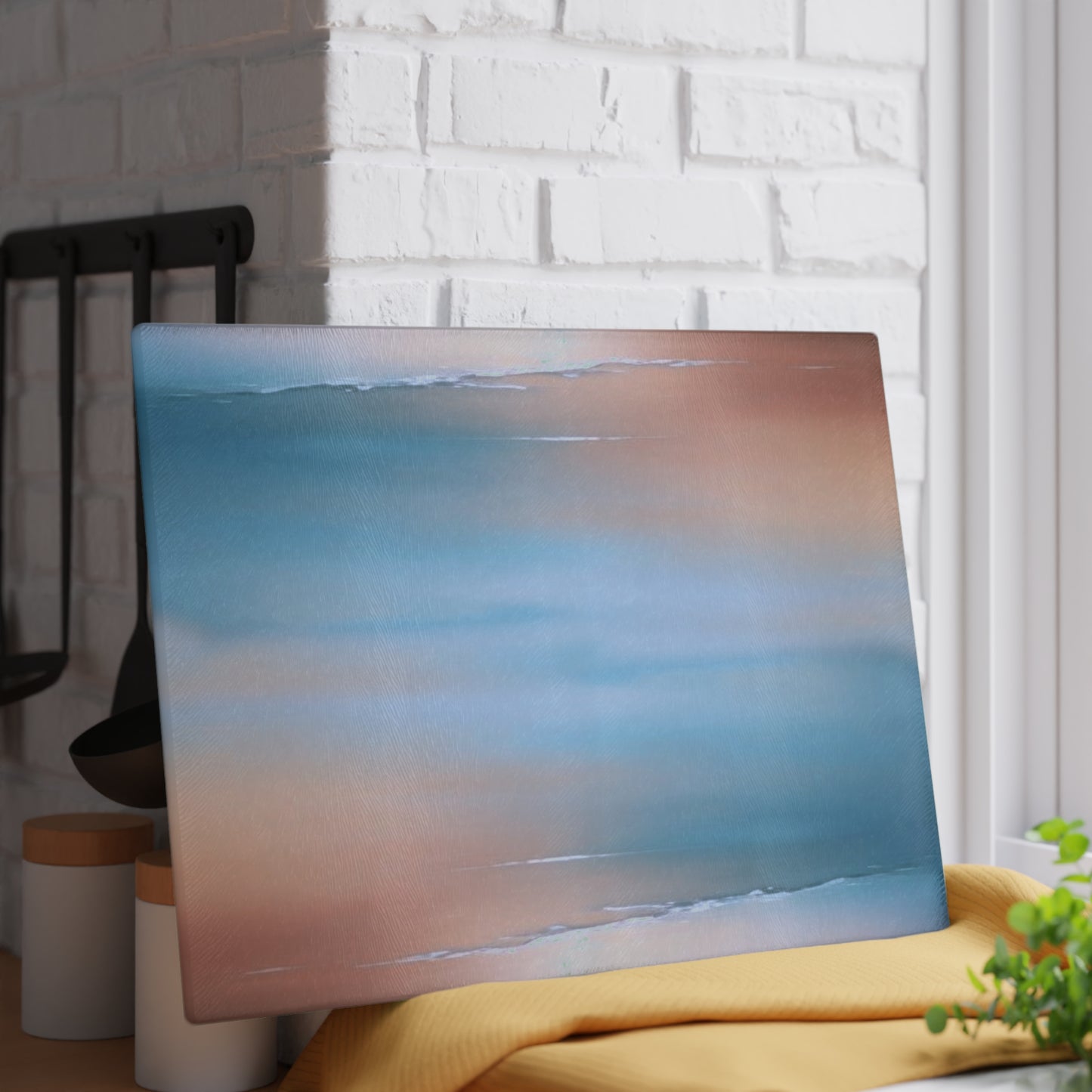 Blue Sea Peach Fog Glass Cutting Board, 11" x 15"