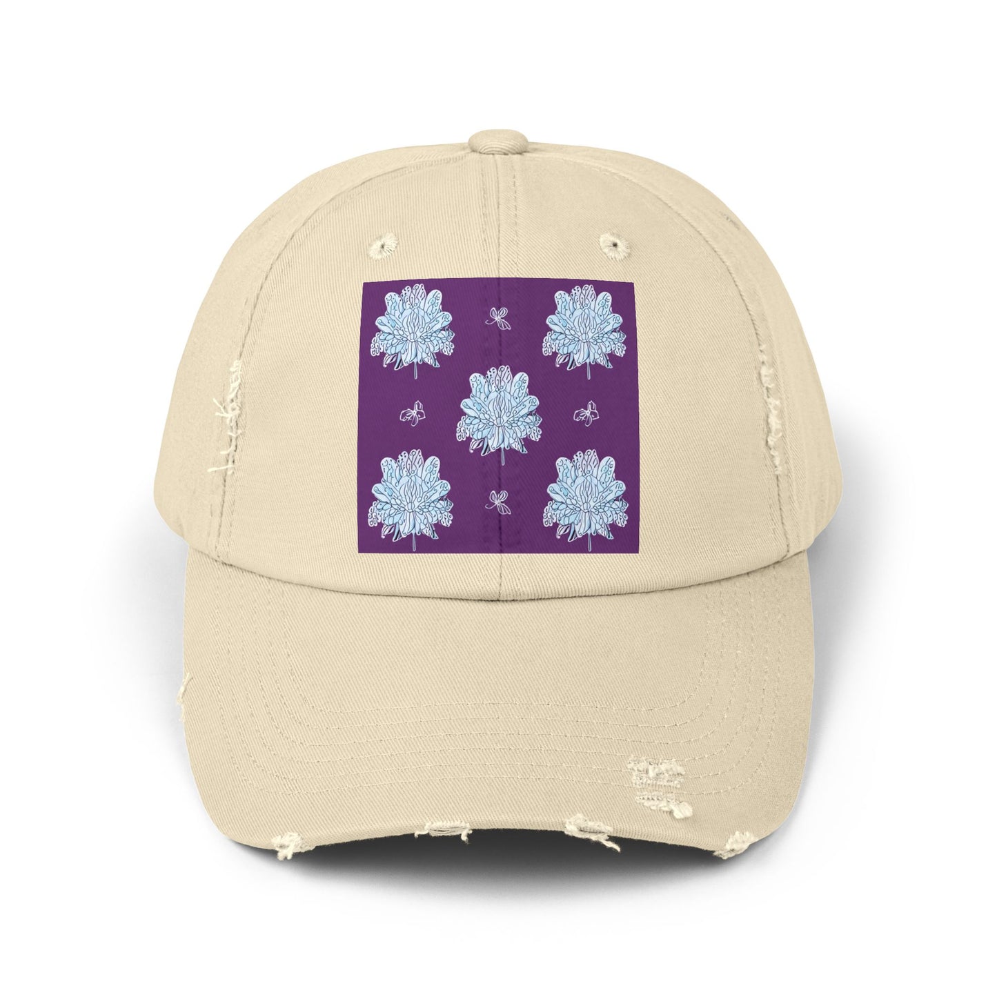 Blue Floral Butterflies Unisex Distressed Cap