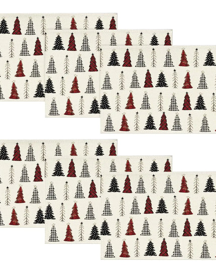 Artoid Mode White Christmas Tree Placemats – Set of 6, 12x18" Winter Table Mats for Holiday Dining & Kitchen Decor