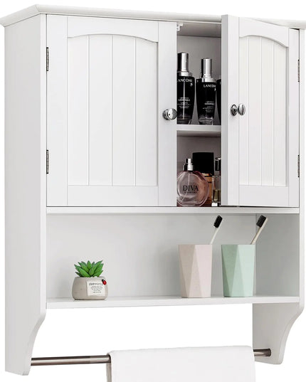 White Bathroom Wall Cabinet with Doors and Adjustable Shelf – Wall-Mounted Medicine Cabinet