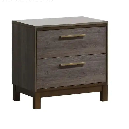Antique Gray Contemporary Nightstand – Brass Pulls & Metal Glides, Two-Tone Design