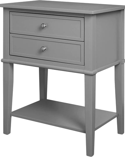 Ameriwood Home Franklin Accent Table with 2 Drawers – Gray End Table or Nightstand for Living Room or Bedroom