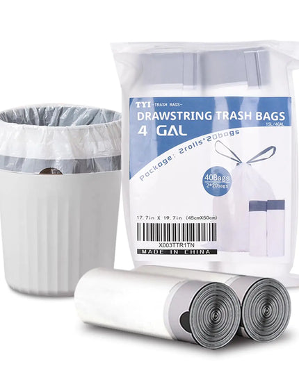 4 Gallon Trash Bags, 40 Count Drawstring Garbage Bags – Thickened, Unscented Wastebasket Liners for Bathroom, Bedroom, Office Trash Cans