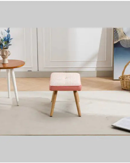 Wooden Stepping Stool – Pink Linen with Non-Slip Cushion