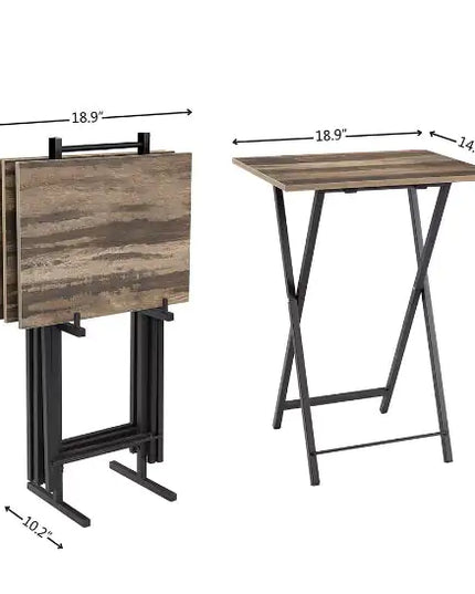 5-Piece Foldable TV Tray Table Set – Snack, End & Side Tables with Storage Rack for Living Room or Bedroom