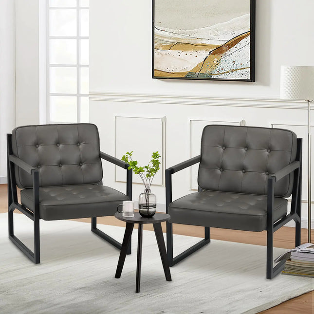 Mid-Century Modern Faux Leather Accent Chair, set of 2