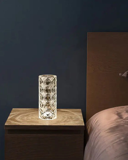 Nordic USB Crystal Table Lamp with Touch Dimming – Rose Diamond Night Light & Atmosphere Projector
