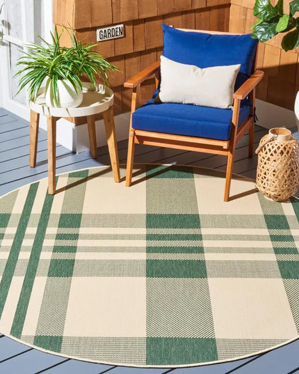 Courtyard Collection Round Rug - 27" Round Green & Beige Casual Design Stain Resistant Ideal for High Traffic Areas in Living Room Bedroom & Dining Room