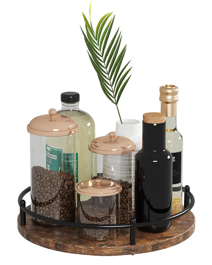 Lazy Susan Organizer:9 Inch Rotating Spice Rack for Kitchen Countertop Round Wooden Turntable Holder for Cabinet Dining Table Cupboard Storage – Black