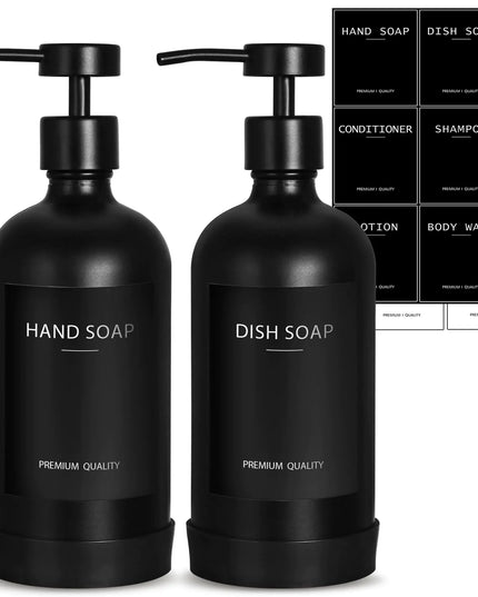 Matte Black Glass Soap Dispenser with Stainless Steel Pump – Hand Soap and Lotion Dispenser for Kitchen & Bathroom, Stylish Bathroom Decor