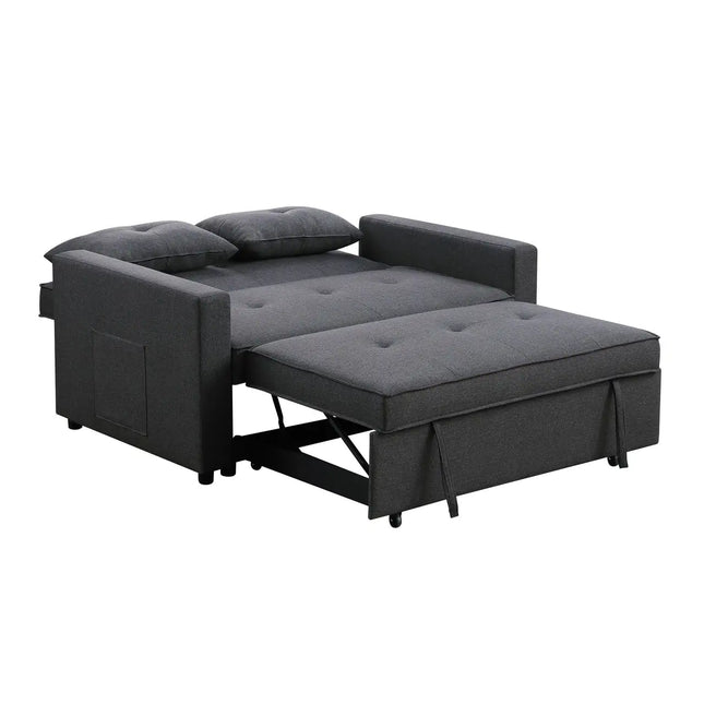 56 Inch Dark Grey Linen Convertible Sleeper Double Sofa