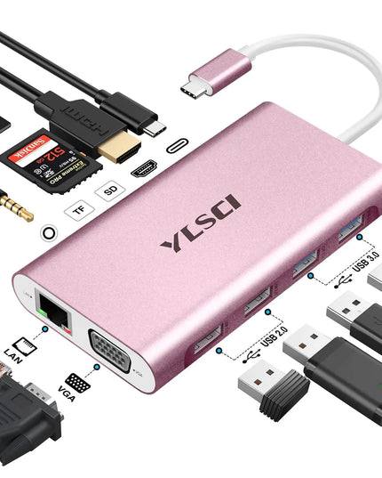 USB C Hub 11 in 1 Docking Station with 4K HDMI VGA 100W PD Ethernet SD/TF 3.5MM Audio 4 USB A USB C Adapter for Mac Pro/Air Surface Pro and More