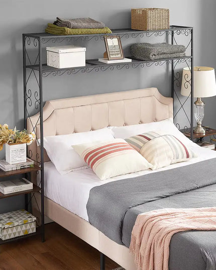 Queen Size Metal Storage Headboard,with Charging Stations,2 Nightstands And Storage Shelves,for Bedroom
