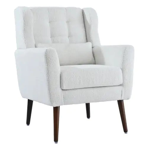 Contemporary Teddy Fabric Lounge Chair โ White Upholstered Armchair for Bedroom or Living Room
