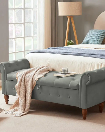 Velvet Multifunctional Storage Rectangular Sofa Stool - Grey