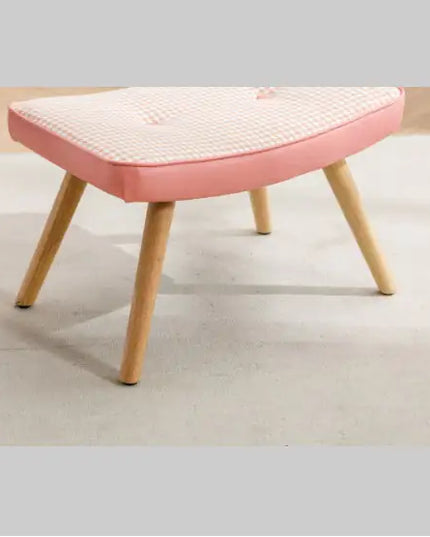 Wooden Stepping Stool – Pink Linen with Non-Slip Cushion