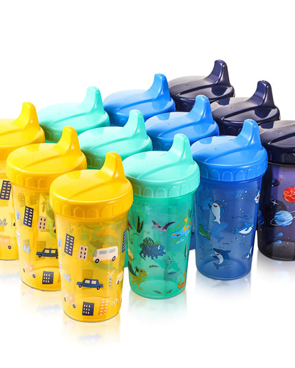 12-Pack 10oz No-Spill Sippy Cups with Lids – Reusable Toddler Feeding Cups for Ages 1-3 | Dishwasher & Microwave Safe