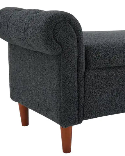 Grey Teddy Velvet Multifunctional Storage Rectangular Sofa Stool