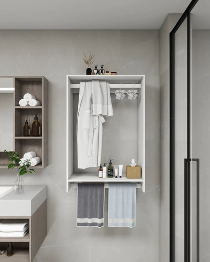 Modular Wooden Closet Organizer System with 2 Hanging Rods and Wall-Mounted Shelves – White Walk-In Closet Storage for Bedroom or Living Room, 31.49"W × 16.04"D × 47.24"H