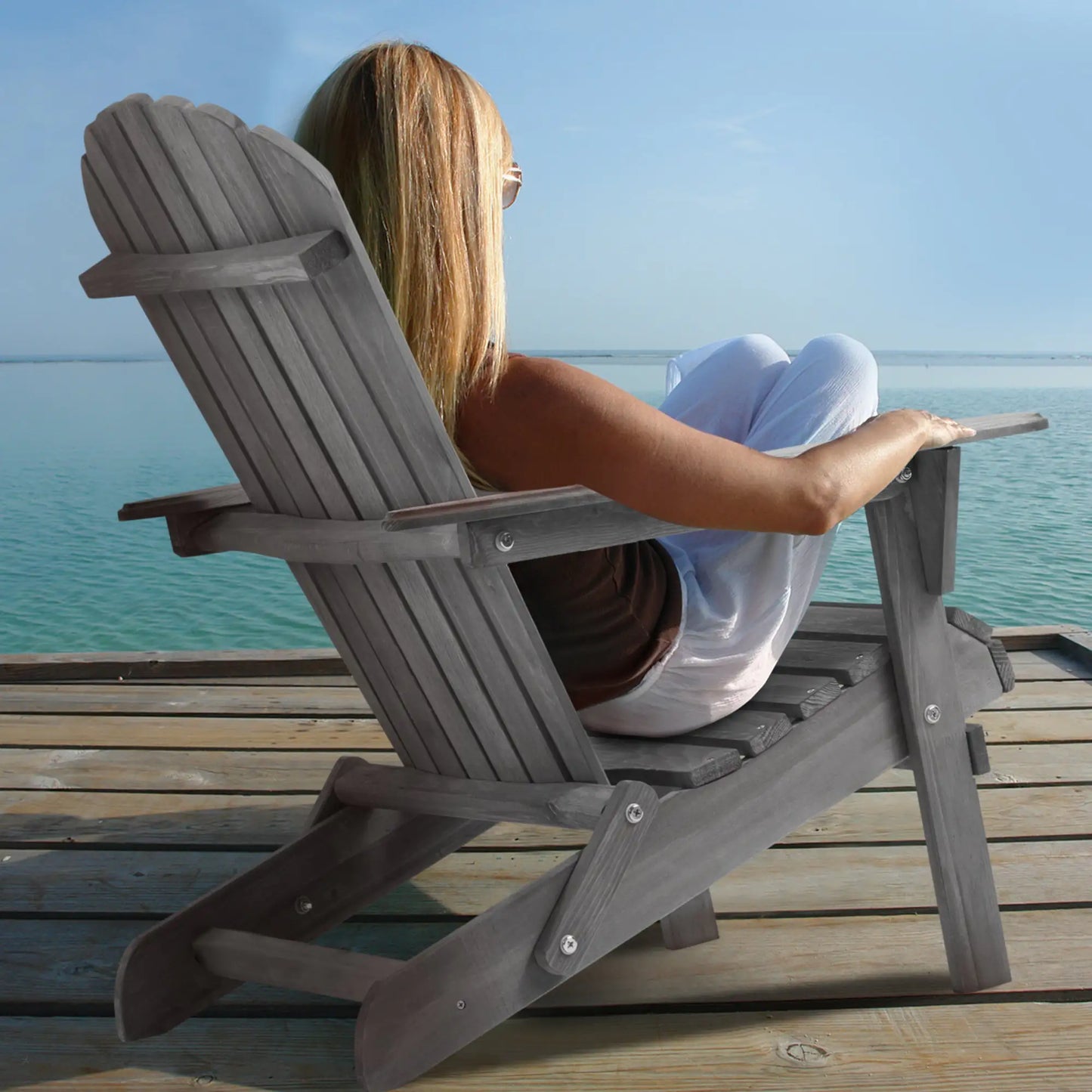Wooden Folding Adirondack Lounge Chairs – 2-Piece Outdoor Patio Set