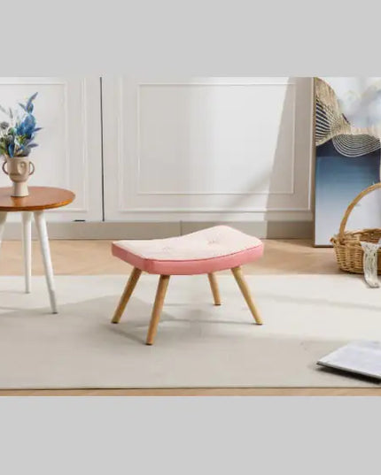 Wooden Stepping Stool – Pink Linen with Non-Slip Cushion