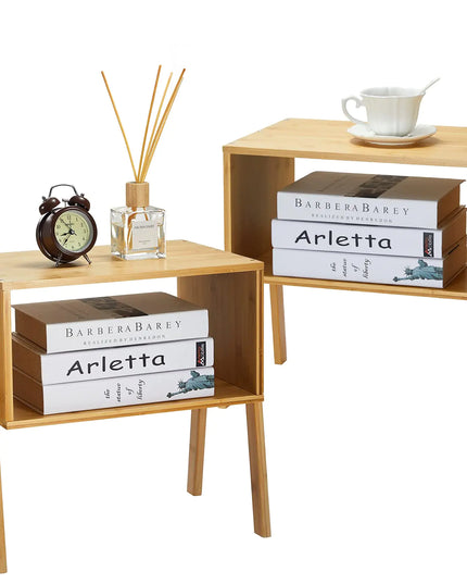 Pipishell Bamboo Stackable End Tables – Set of 2 Wood Nightstands for Living Room & Bedroom Storage