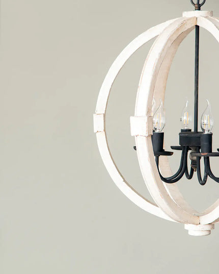 6 - Light Wood Chandelier With Adjustable Chain For Kitchen, Dining Hall Entrance, Bulb Not Included