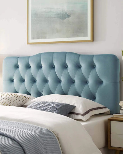 Modway Annabel Queen Headboard – Diamond Tufted Performance Velvet, Light Blue