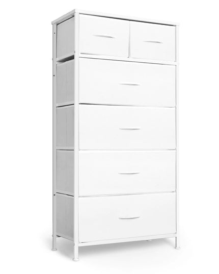 Mifuro 6-Drawer Tall Storage Dresser with Fabric Bins – White Steel Frame & Wood Top