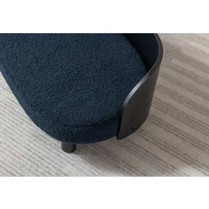 Scandinavian Style Elevated Dog Bed Pet Sofa With Solid Wood Legs And Bent Wood Back, Velvet Cushion, Dark Blue