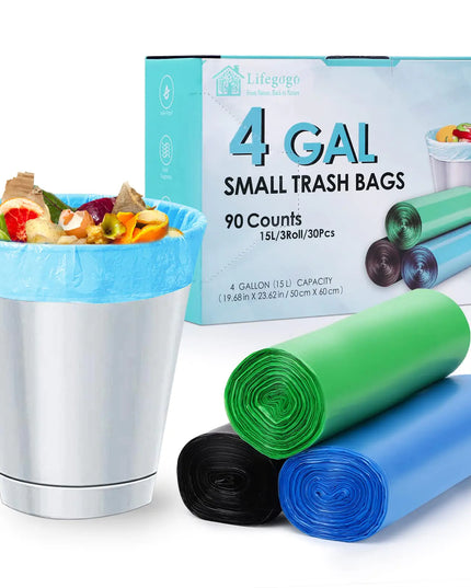 4 Gallon Small Trash Bags – Unscented Bathroom, Bedroom & Office Liners (90 Count)