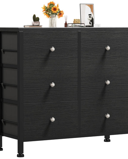 BOLUO Black 6-Drawer Fabric Storage Dresser – Modern, Small for Bedroom, Closet, Nursery & Kids