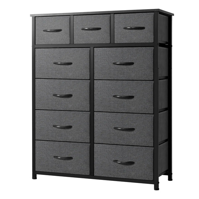 Life Concept 11-Drawer Tall Fabric Storage Dresser with Wooden Top & Metal Frame – Dark Grey